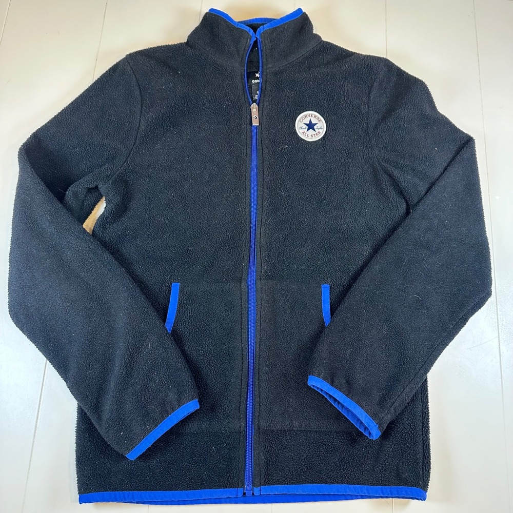 Converse Fleece Jacket Kids Large Black Blue Zip All Star Chuck Taylor L 12-13
